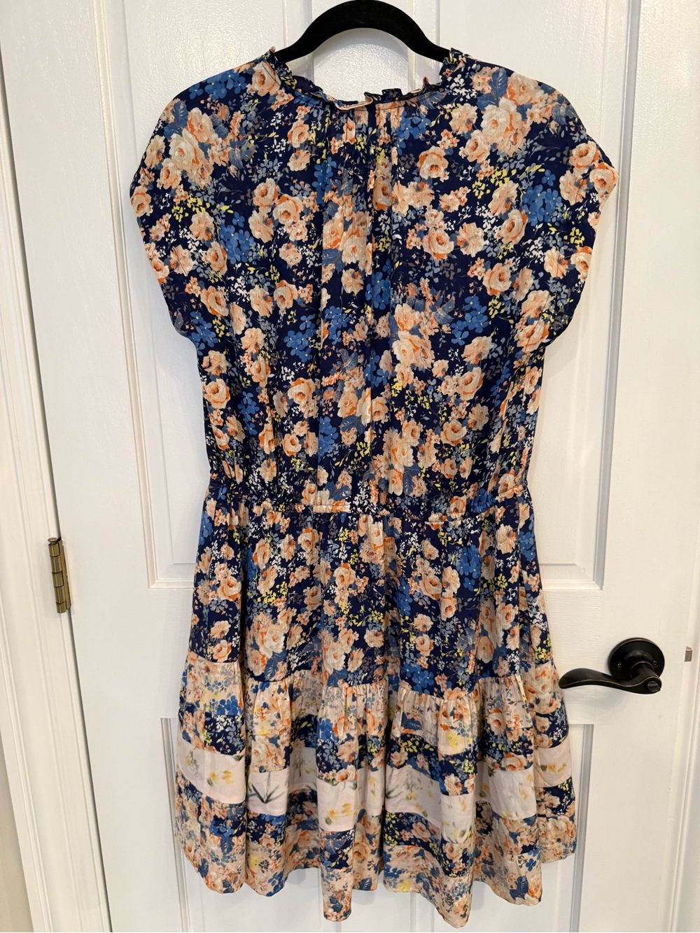 Rebecca Taylor Navy Floral 100% Silk Short Sleeve Dress - Picture 5 of 7